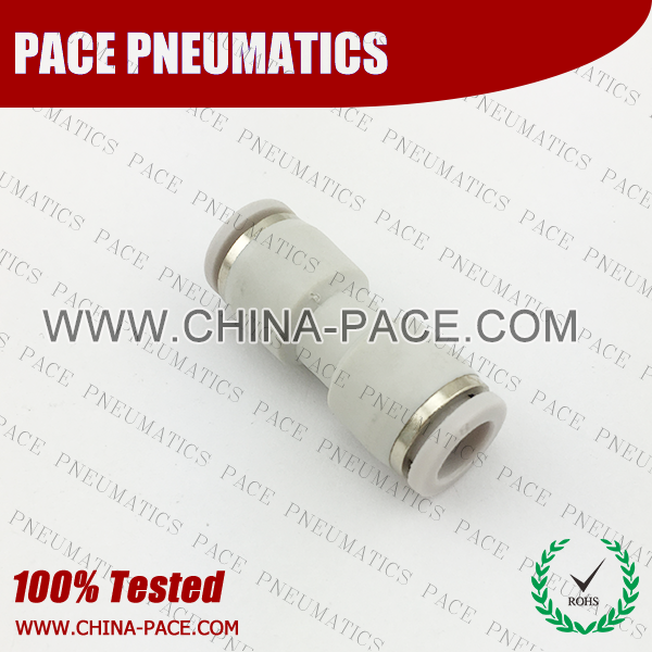 Grey White Union Straight Composite Push In Fittings, Polymer Pneumatic Push To Connet Fittings, Plastic Air Fittings, one touch tube fittings, Pneumatic Fitting, Nickel Plated Brass Push in Fittings, pneumatic accessories.